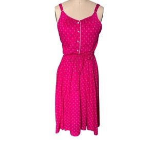 Vintage Pink Geometric Midi Sundress Smocked Back Made in USA‎